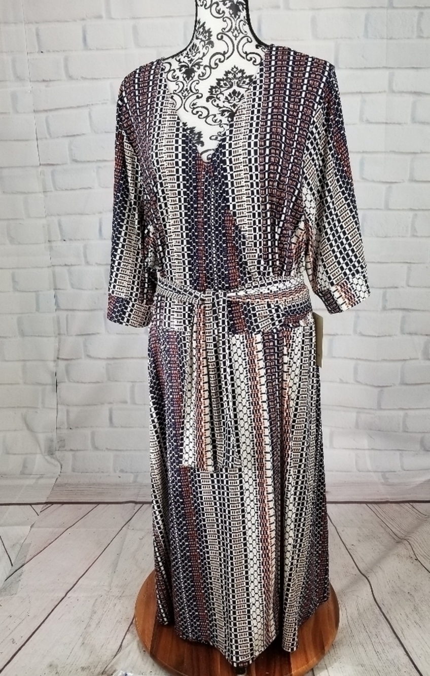 Sejour womens sz 3x geo print wrap dress stretch